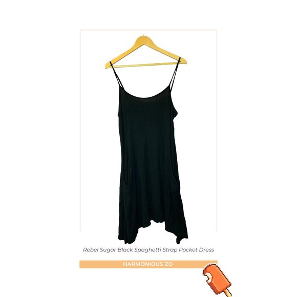 Rebel Sugar Black Spaghetti Strap Pocket Dress - Picture 2 of 2